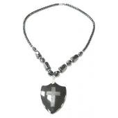 Cross Sign Hematite Shield Pendant Necklace